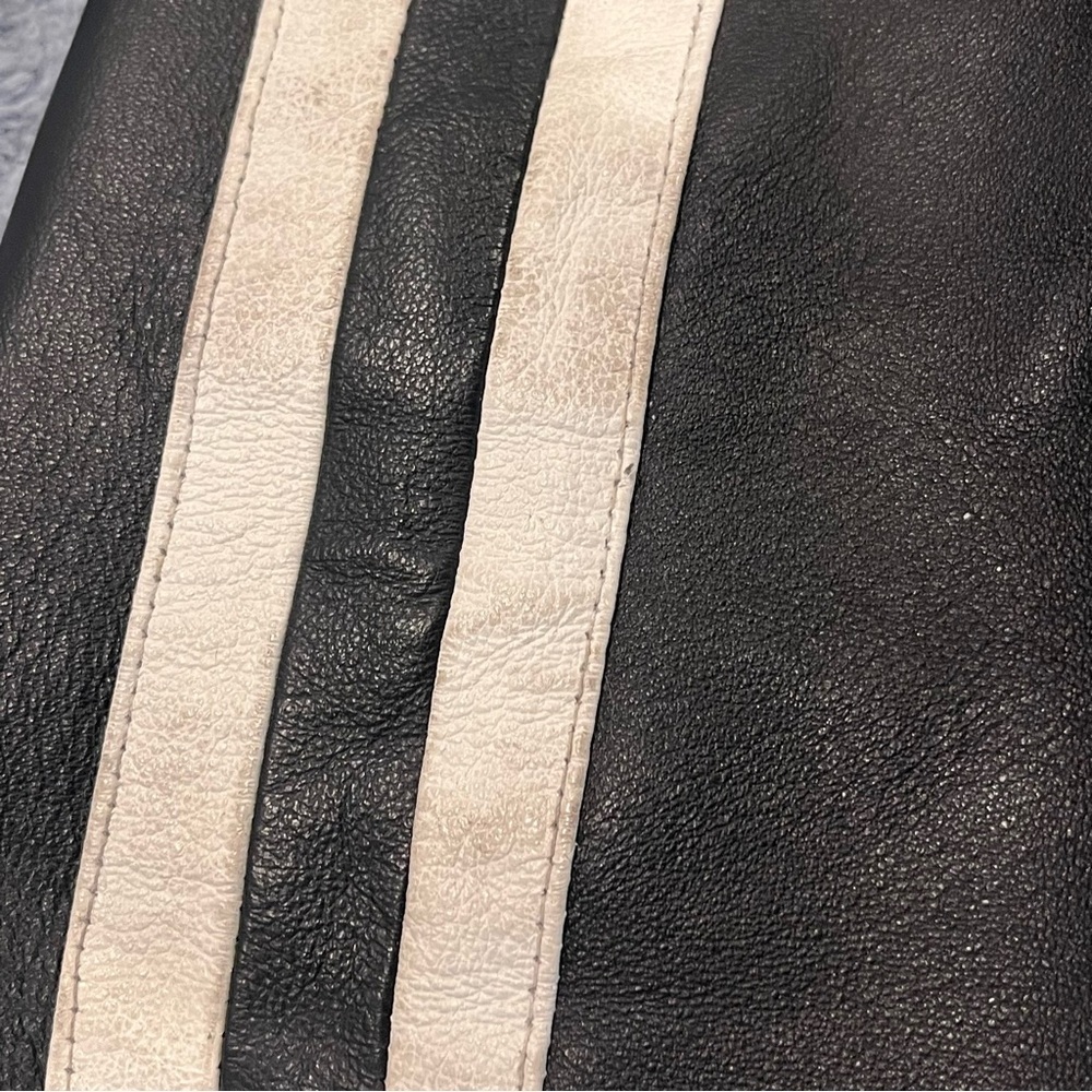 Y2K Max Rider Black Leather Moto Jacket – Racing Stripe – Size L - Picture 9 of 12